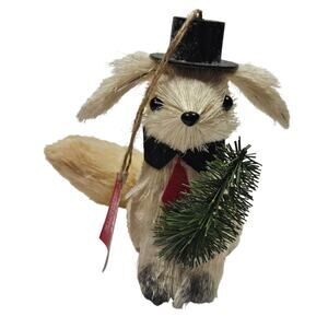 VTG Natural Fiber Puppy Dog with Top Hat Christmas Tree Place and Time Ornament